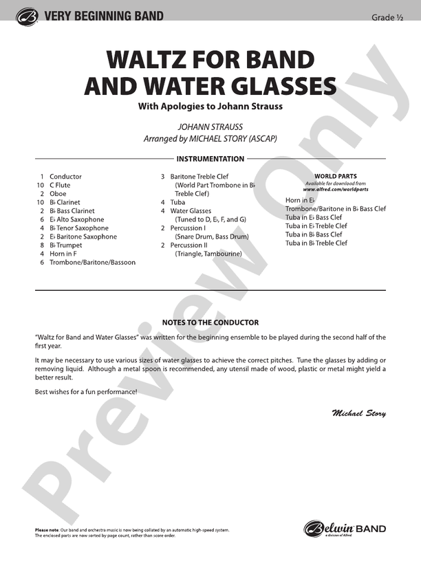 Waltz for Band and Water Glasses (with Apologies to Johann Strauss) - Concert Band Conductor Score & Parts (Digital Download)