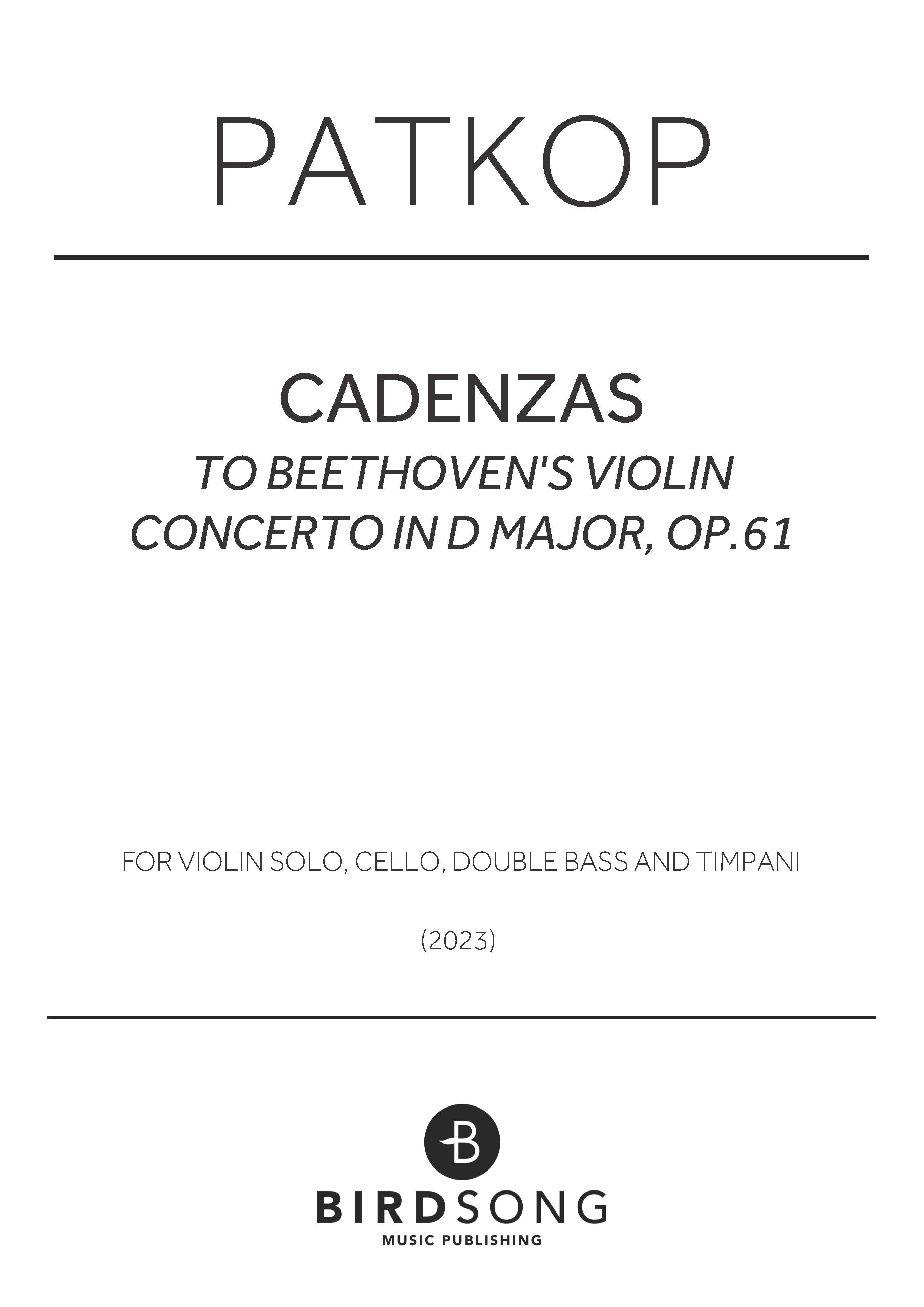 Cadenzas to Beethoven's Violin Concerto in D major Op.61 - Instrumental Ensemble (Digital Download)