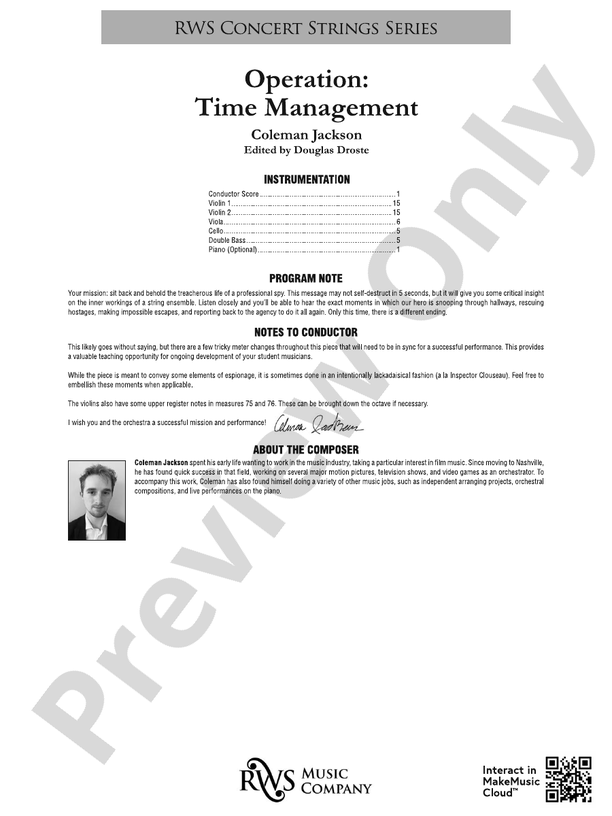 Operation: Time Management - String Orchestra Conductor Score & Parts (Digital Download)
