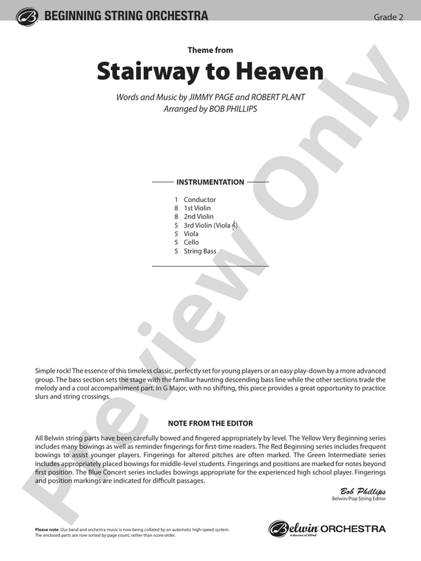 Stairway to Heaven, Theme from – String Orchestra Conductor Score & Parts (Digital Download)