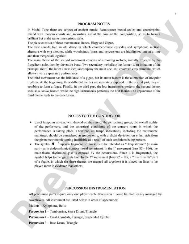 Modal Tune - Concert Band Conductor Score & Parts (Digital Download)