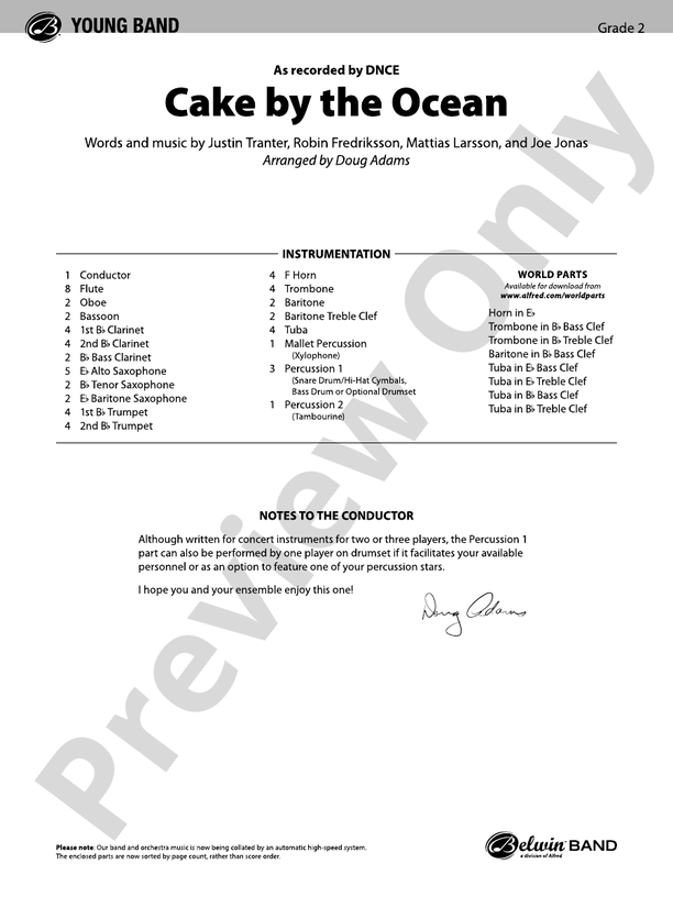 Cake by the Ocean - Concert Band Conductor Score & Parts (Digital Download)