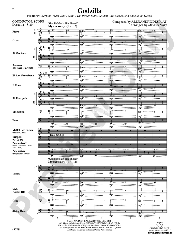 Godzilla – Full Orchestra Conductor Score & Parts (Digital Download)