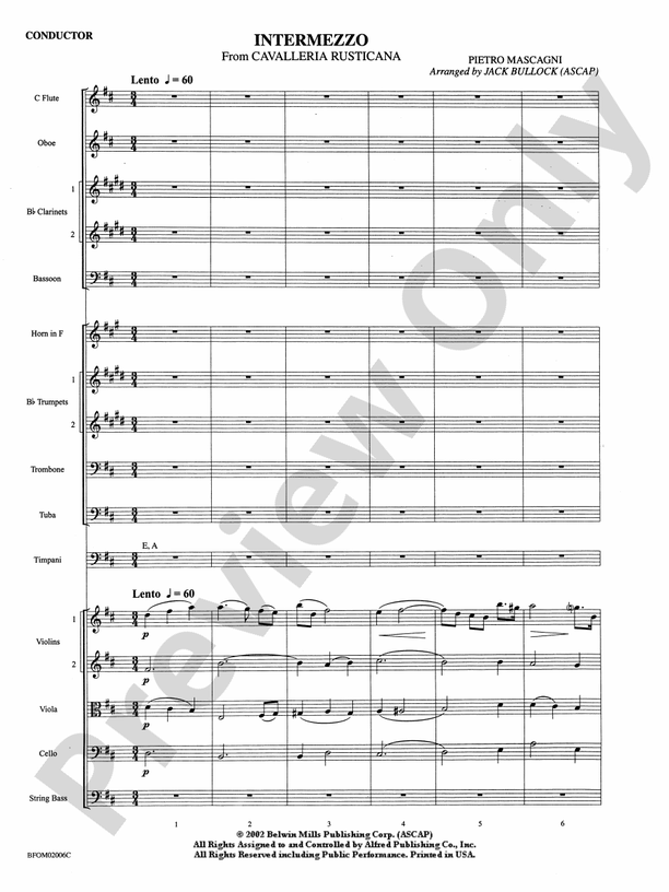 Intermezzo (from Cavalleria Rusticana) – Full Orchestra Conductor Score & Parts (Digital Download)