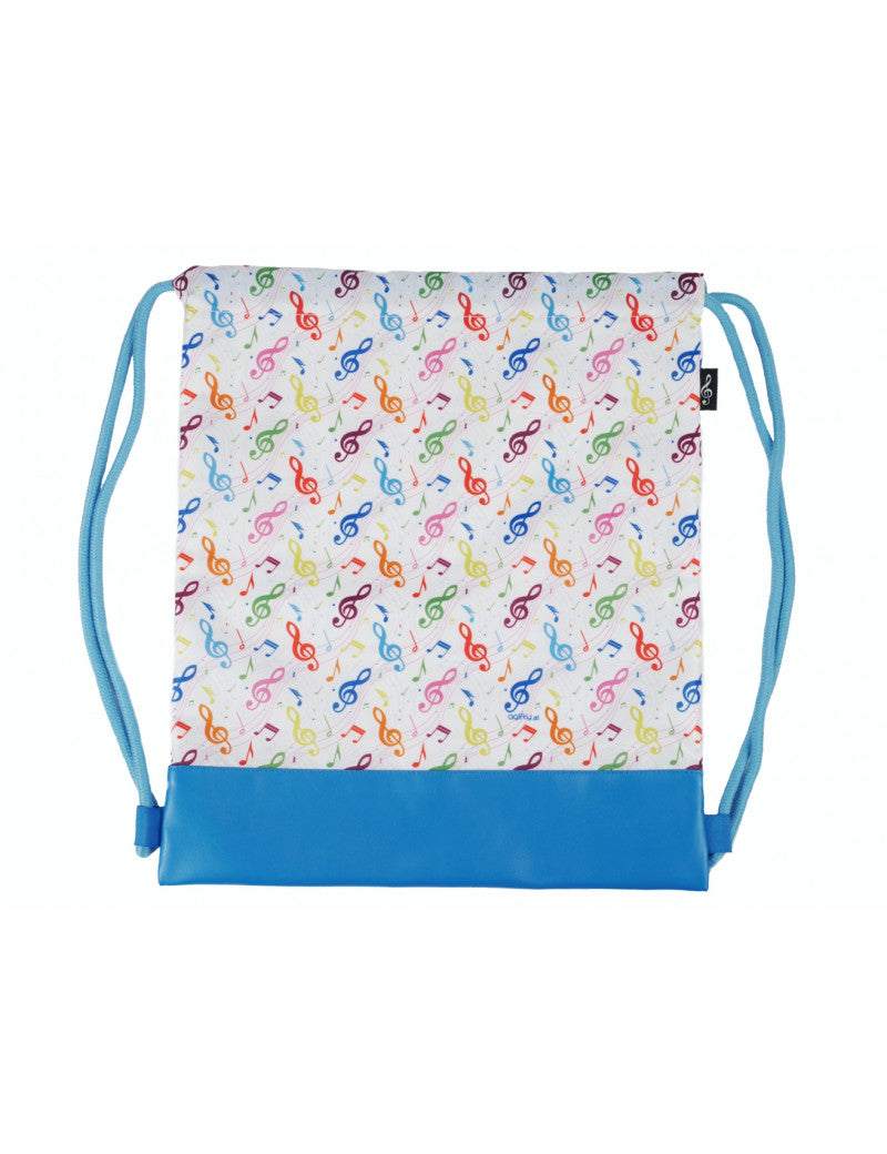 Drawstring Bag White with Colourful Notes and Clefs