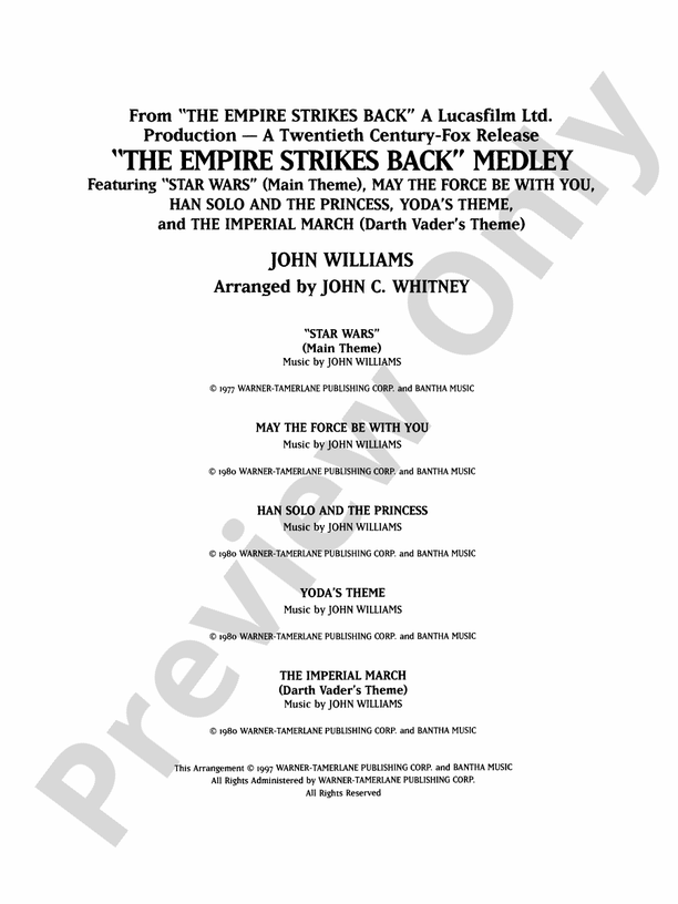 The Empire Strikes Back Medley – Full Orchestra Conductor Score & Parts (Digital Download)