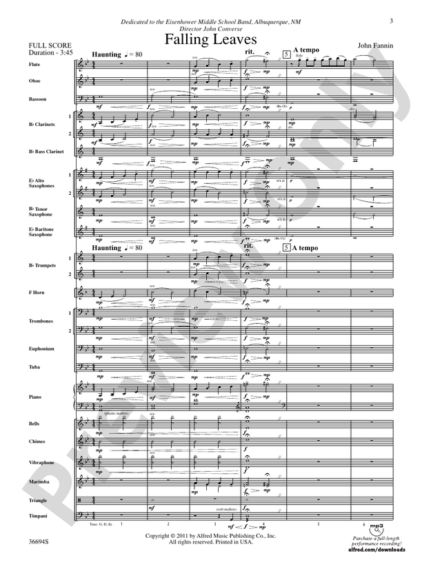 Falling Leaves - Concert Band Conductor Score & Parts (Digital Download)