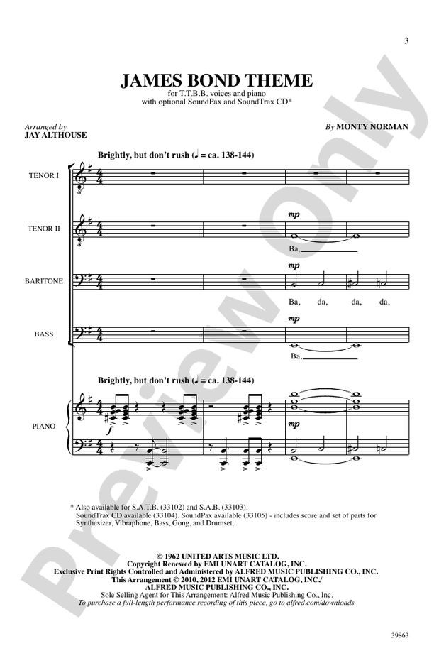 James Bond Theme – TTBB Choral Octavo (Digital Download)