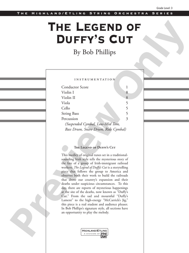 The Legend of Duffy's Cut – String Orchestra Conductor Score & Parts (Digital Download)