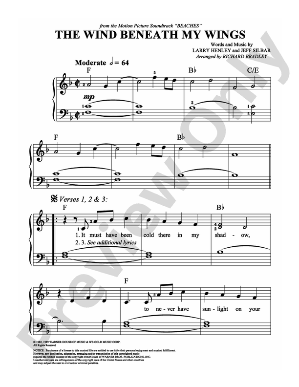 The Wind Beneath My Wings - Arr. Richard Bradley - Easy Piano (Digital Download)