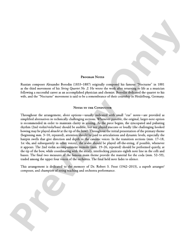 Nocturne (from String Quartet No. 2) – String Orchestra Conductor Score & Parts (Digital Download)