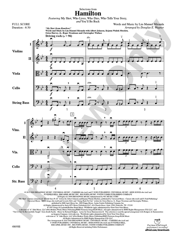 Selections from Hamilton - String Orchestra Conductor Score & Parts (Digital Download)
