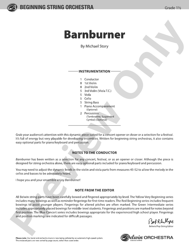 Barnburner - String Orchestra Conductor Score & Parts (Digital Download)