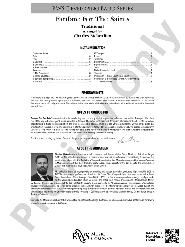 Fanfare For The Saints - Concert Band Conductor Score & Parts (Digital Download)