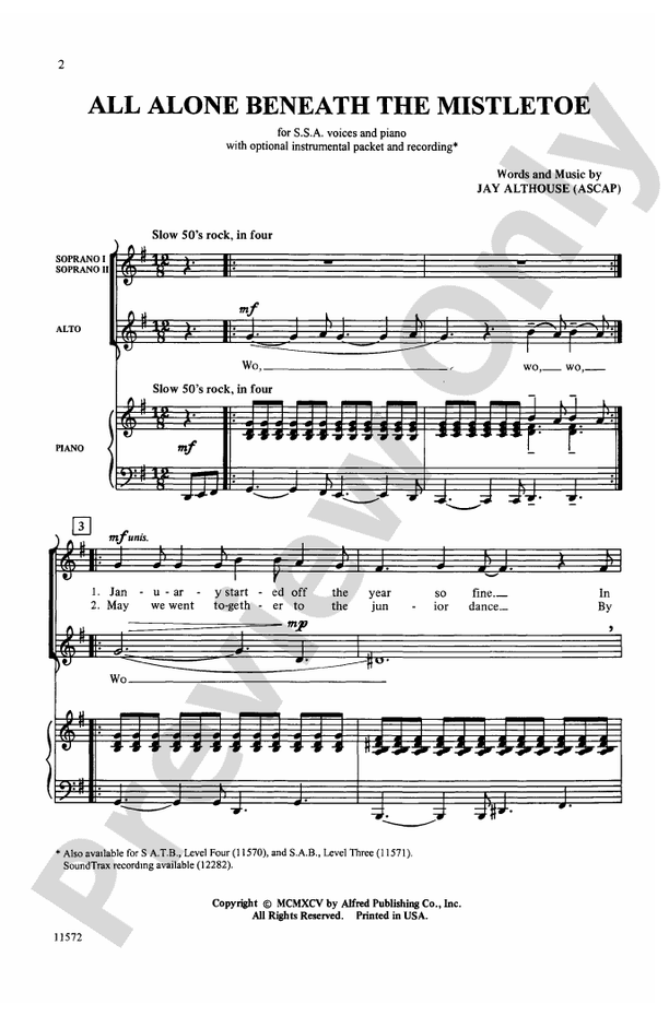 All Alone Beneath the Mistletoe - SSA Choral Octavo (Digital Download)