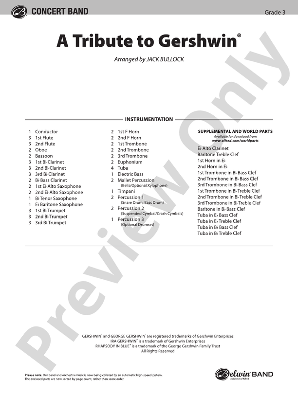 A Tribute to Gershwin - Concert Band Conductor Score & Parts (Digital Download)