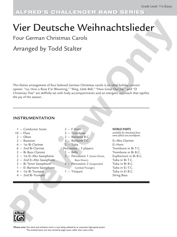 Vier Deutsche Weihnachtslieder - Concert Band Conductor Score & Parts (Digital Download)
