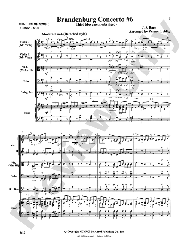 Brandenburg Concerto No. 6, 3rd Movement (Abridged) – String Orchestra Conductor Score & Parts (Digital Download)