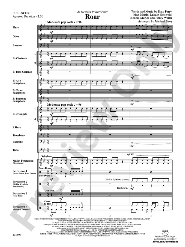 Roar - Concert Band Conductor Score & Parts (Digital Download)