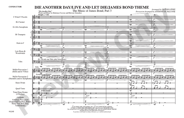 Die Another Day / Live and Let Die / James Bond Theme – Marching Band Conductor Score & Parts (Digital Download)