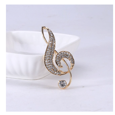 Brooch Treble Clef Gold with Diamontes
