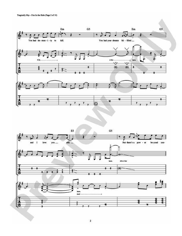 Fire in the Hole - The Tragically Hip -  Guitar TAB (Digital Download)