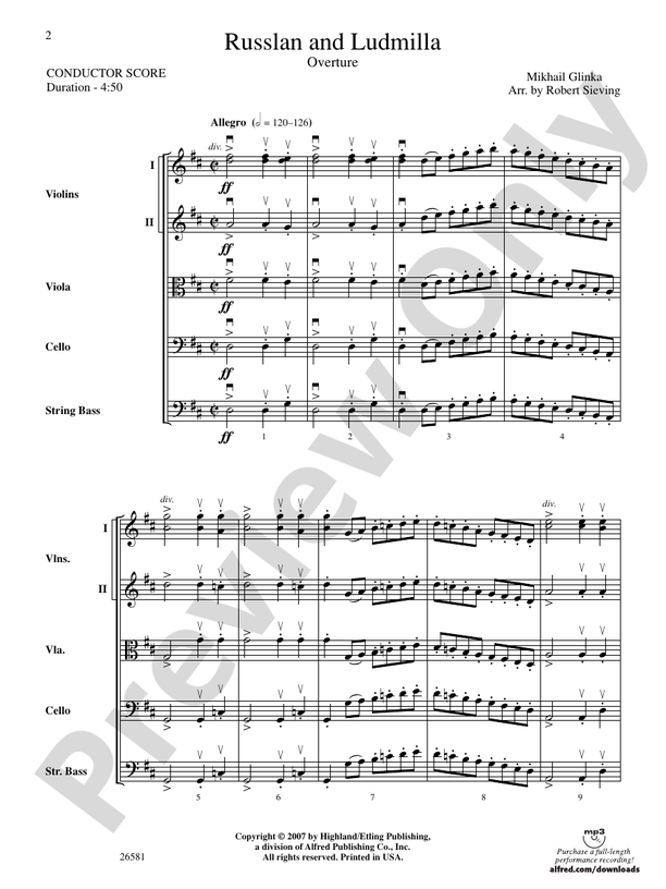 Russlan and Ludmilla – String Orchestra Conductor Score & Parts (Digital Download)