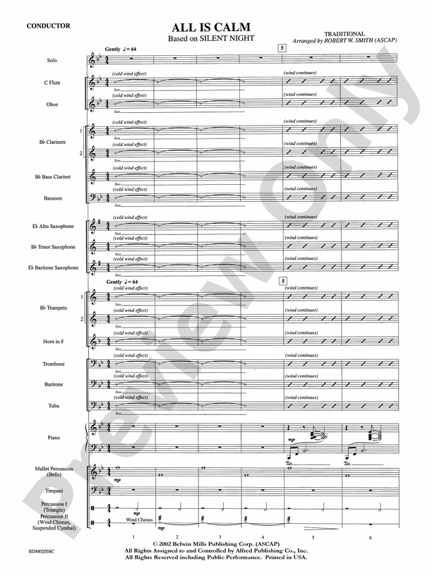 All Is Calm (based on Silent Night) - Concert Band Conductor Score & Parts (Digital Download)