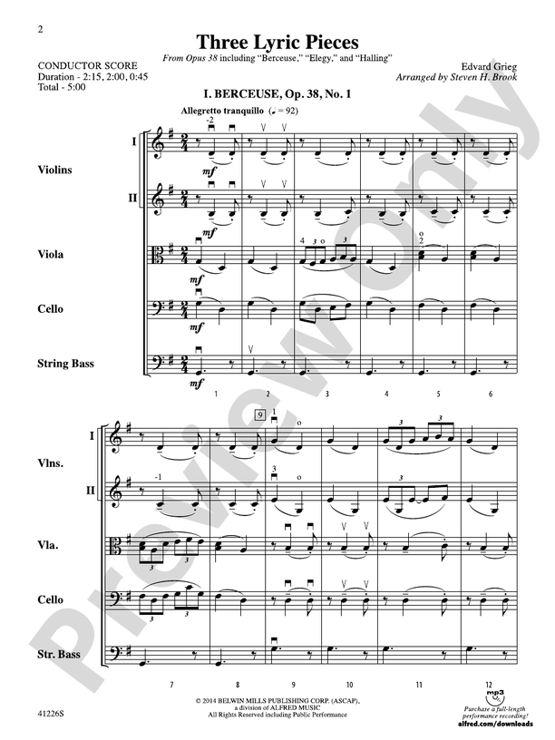 Three Lyric Pieces – String Orchestra Conductor Score & Parts (Digital Download)