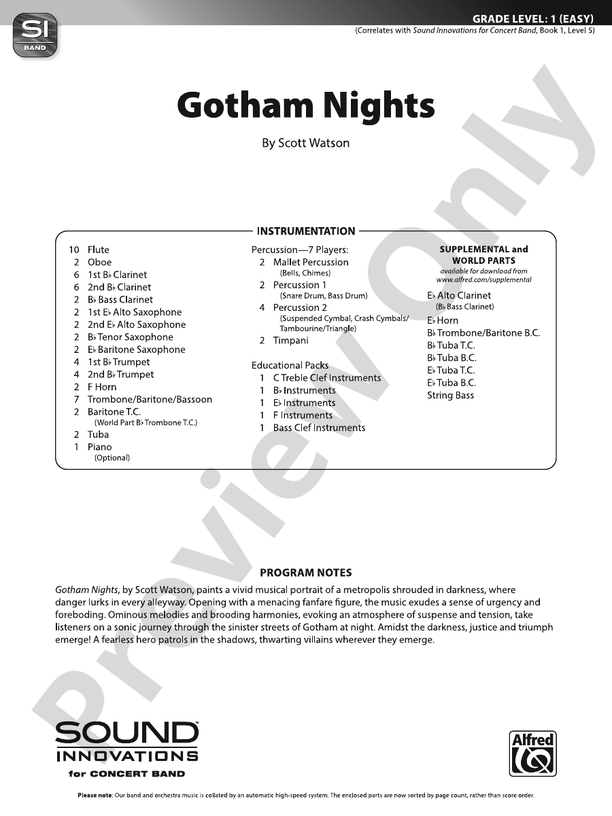 Gotham Nights - Concert Band Conductor Score & Parts(Digital Download)