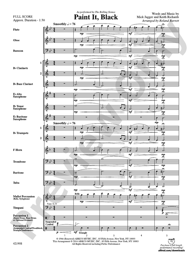 Paint It, Black - Concert Band Conductor Score & Parts (Digital Download)