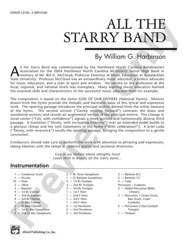 All the Starry Band - Concert Band Conductor Score & Parts (Digital Download)