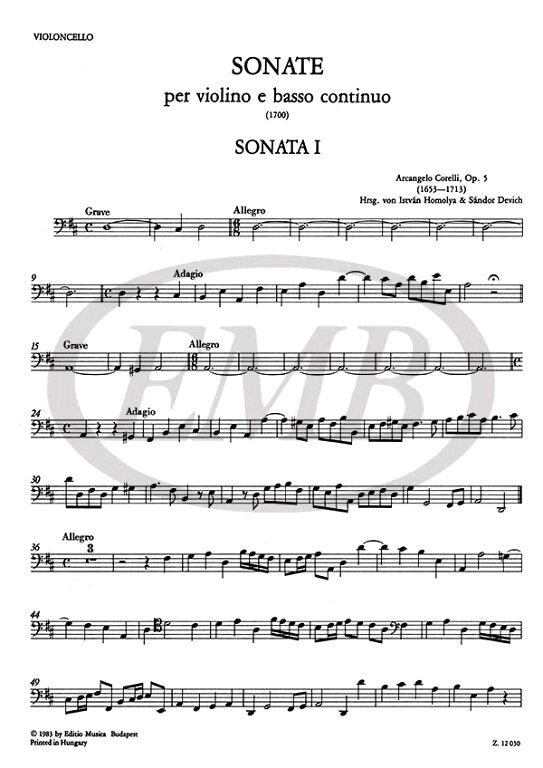 Corelli - 12 Sonatas Op5 Volume 1A - Violin/Basso Continuo EMB Z12050