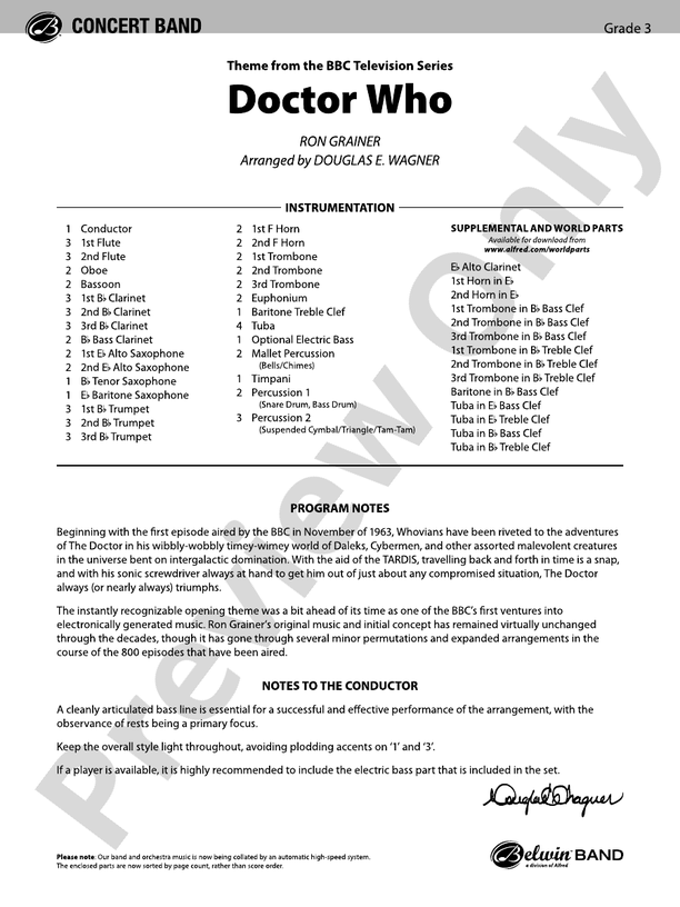 Doctor Who - Concert Band Conductor Score & Parts (Digital Download)