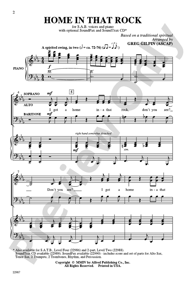 Home in That Rock – SAB Choral Octavo (Digital Download)