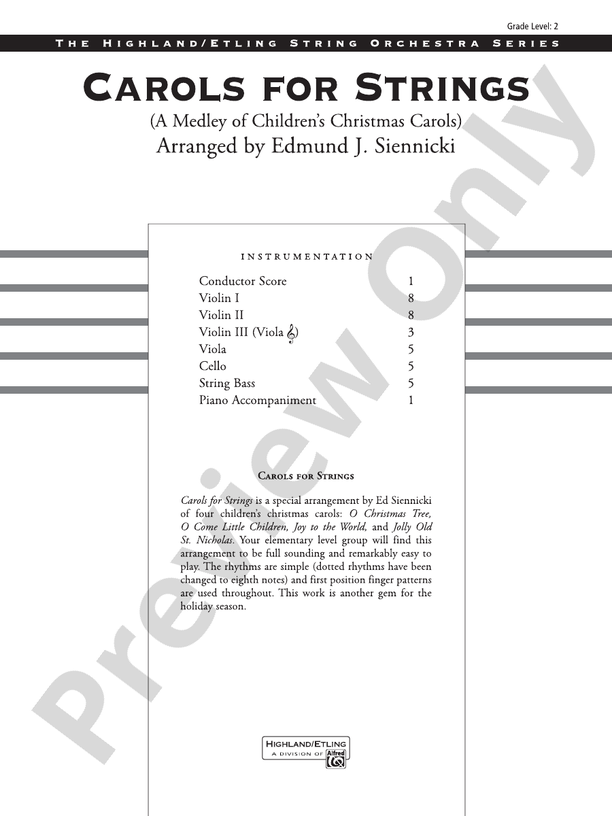 Classics for a Traditional Christmas, Level 2 – String Orchestra Conductor Score & Parts (Digital Download)