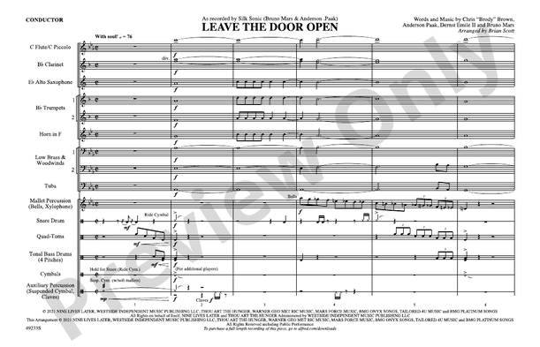 Leave the Door Open – Marching Band Conductor Score & Parts (Digital Download)
