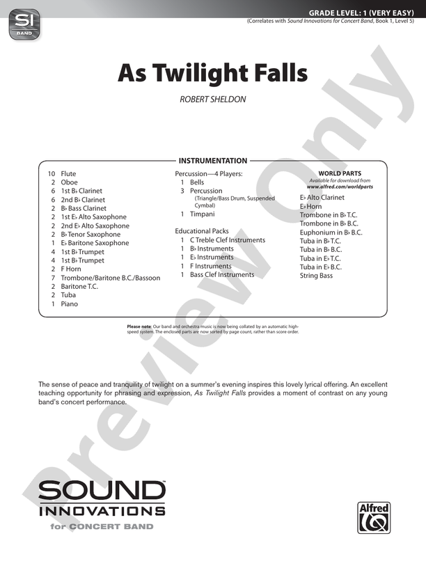 As Twilight Falls (Grade 1) - Concert Band Conductor Score & Parts (Digital Download)