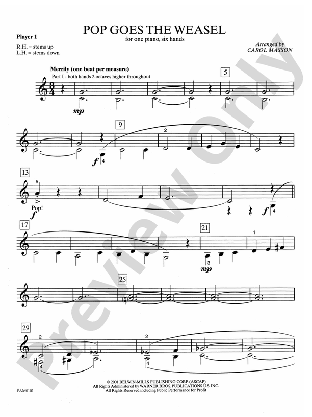 Pop Goes the Weasel - 1 Piano, 6 Hands (Digital Download)