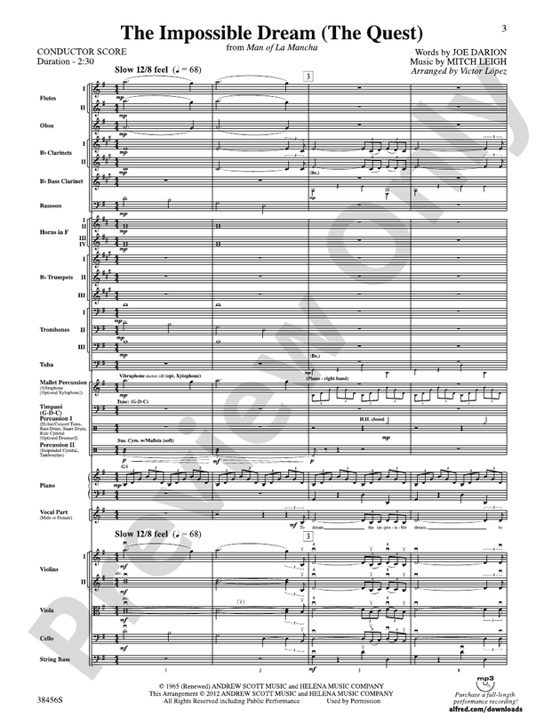 The Impossible Dream (from Man of La Mancha) – Full Orchestra Conductor Score & Parts (Digital Download)