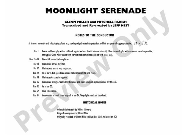 Moonlight Serenade - Jazz Ensemble Conductor Score & Parts (Digital Download)