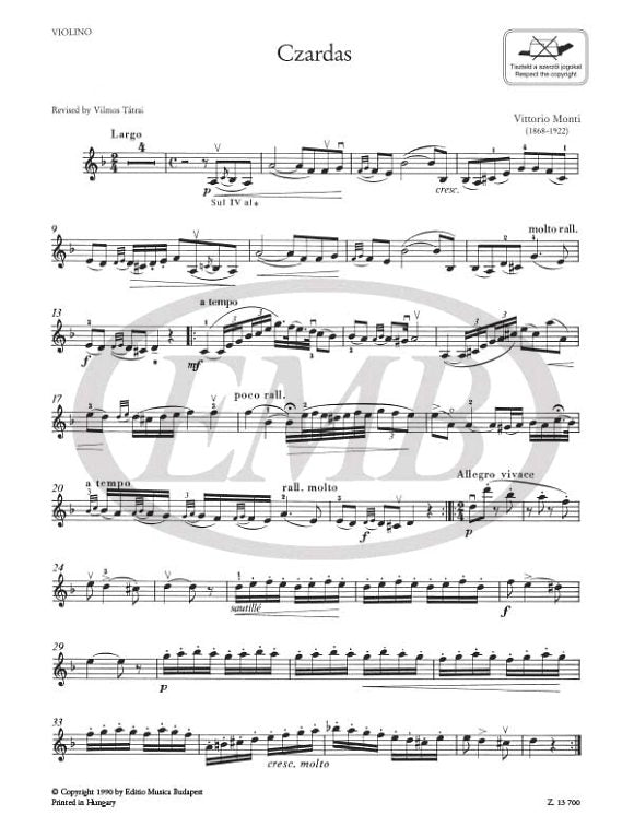 Monti - Csardas - Violin/Piano Accompaniment edited by Tatrai EMB Z13700