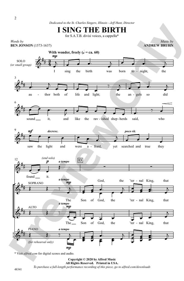 I Sing the Birth – SATB divisi a cappella Choral Octavo (Digital Download)