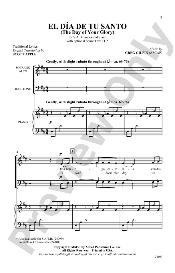 El Dia de Tu Santo (The Day of Your Glory) – SAB Choral Octavo (Digital Download)