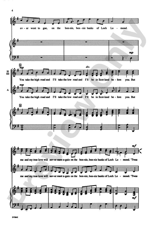 Loch Lomond – SSA, a cappella Choral Octavo (Digital Download)