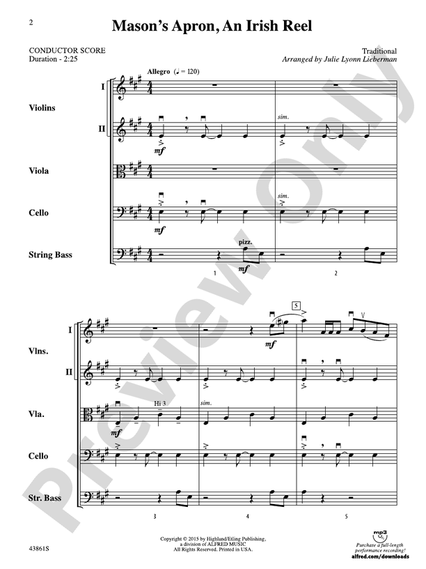 Mason's Apron, An Irish Reel – String Orchestra Conductor Score & Parts (Digital Download)
