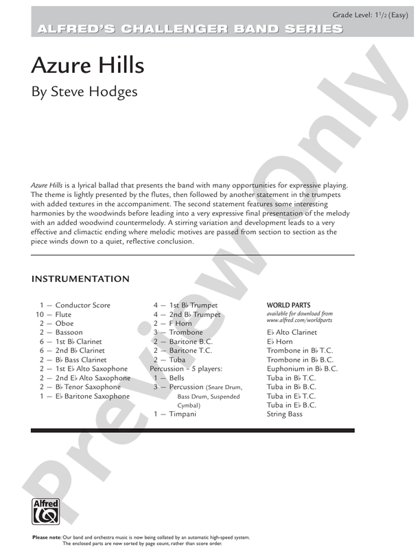 Azure Hills - Concert Band Conductor Score & Parts (Digital Download)