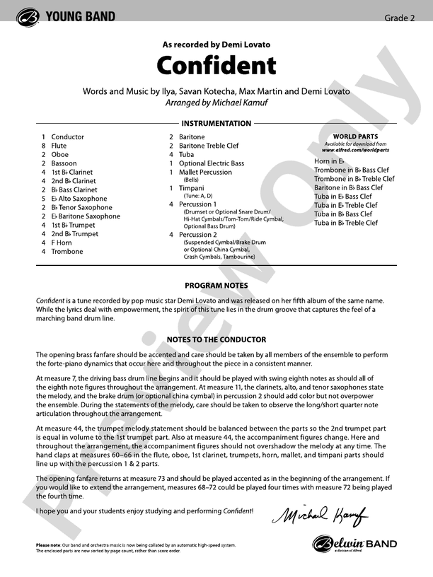 Confident - Concert Band Conductor Score & Parts (Digital Download)