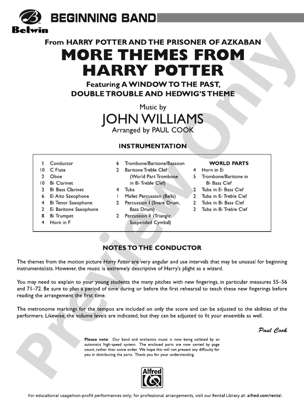 Harry Potter and the Prisoner of Azkaban, More Themes from - Concert Band Conductor Score & Parts (Digital Download)