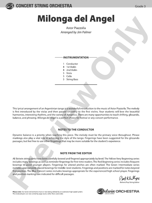 Milonga del Angel - String Orchestra Conductor Score & Parts (Digital Download)